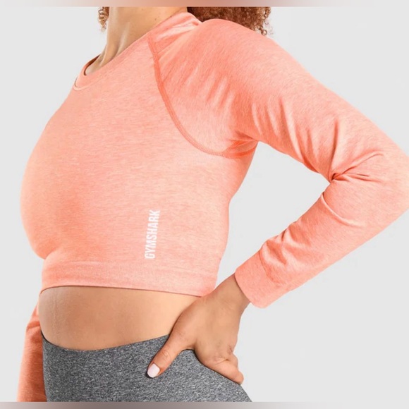 GYMSHARK  ADAPT MARL SEAMLESS LONG SLEEVE CROP TOP SIZE MEDIUM ORANGE - Picture 6 of 6